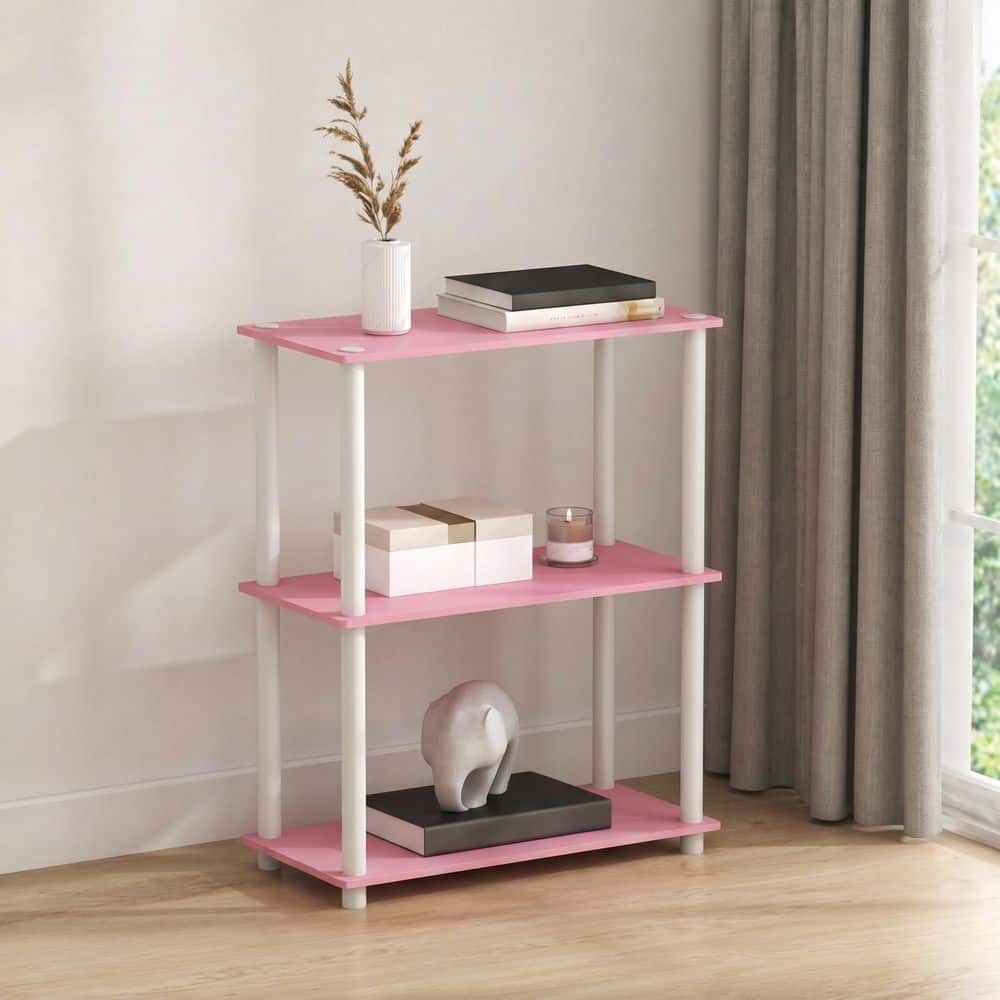 Furinno Turn-N-Tube 29.6 in. Tall Soft Pink/White Wood 3-Shelf
