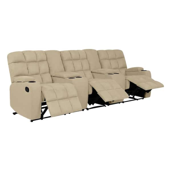 ProLounger 3-Seat Khaki Microfiber Wall Hugger Recliner Sofa with Power Storage Consoles