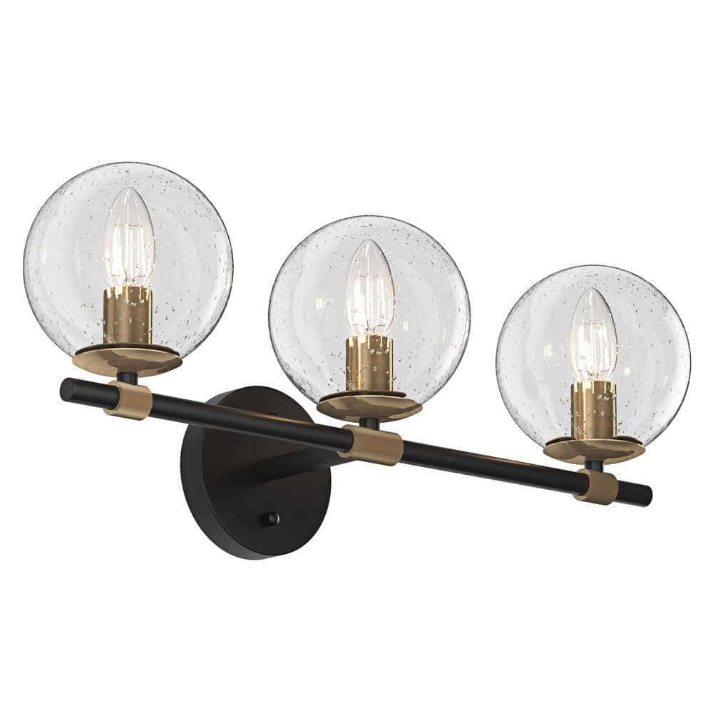 Modern 22.04 in. 3-Light Black and Gold Bathroom Vanity Light Over Mirror w