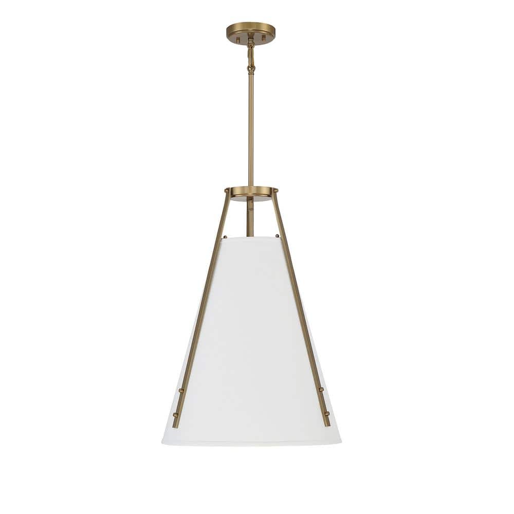 Newport Classic Warm Brass 4-Light Pendant with Soft White Shade