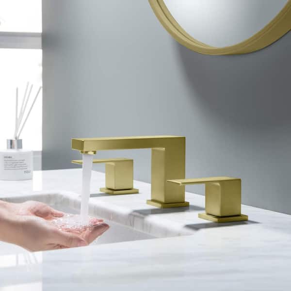 8 in. Widespread 2-Handle Bathroom Sink Faucet with Supply Lines and Adjustable Flow Rate in Brushed Gold (1 Pack)