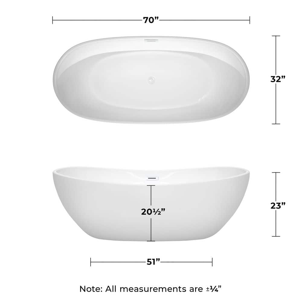 Rebecca 70'' White Acrylic Freestanding Soaking Bathtub