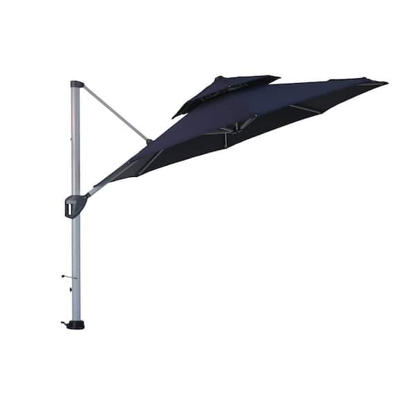 Amucolo 11 ft. Aluminum Double Tier Canopy Cantilever Patio Umbrella in Navy Blue with 360° Rotation, Adjustable Angle and Cover