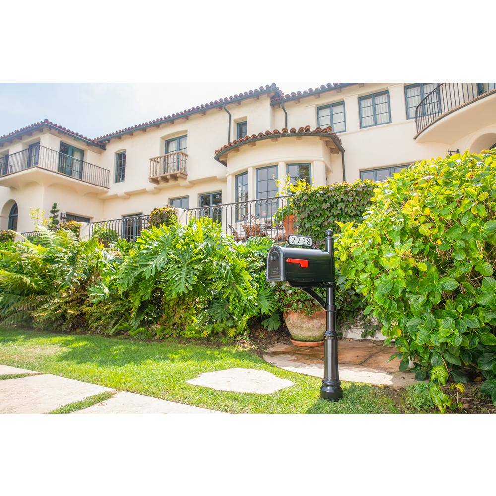 Roxbury Black Steel Post Mount Mailbox with Cast Aluminum Knob