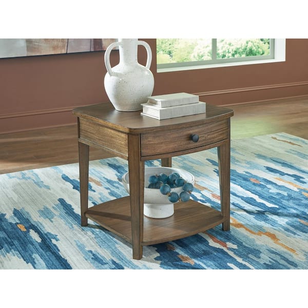 Burkbyer 24 in. Light Brown Rectangle MDF End Table with Drawer and Shelf