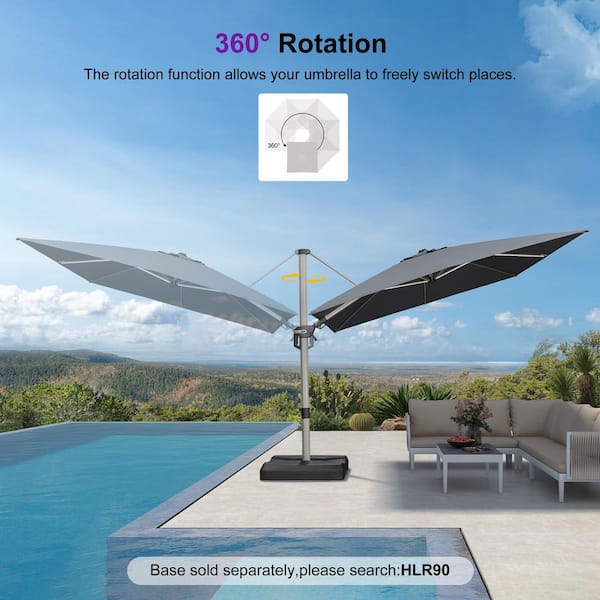 functionality of swivel oversized patio umbrella PURPLE LEAF 15x9ft Double-Sided Rectangular Outdoor Market with Base, Light Grey degree rotation with foot pedal Easily open and close with crank handle 8 sturdy metal ribs provide extra support Specifications Elevate your outdoor space with
