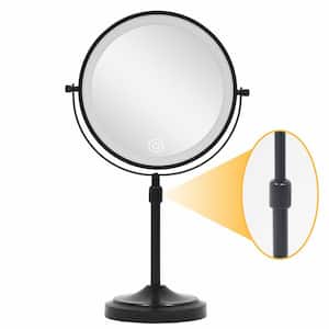 8 in. W. x 16.7 in. H Round Magnifying Lighted Tabletop Mirror Makeup Mirror in Black
