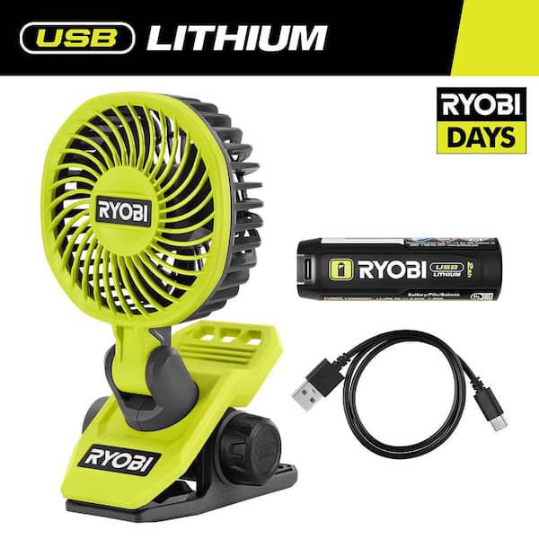USB Lithium Clamp Fan Kit with 2.0 Ah USB Lithium Battery and Charging Cable