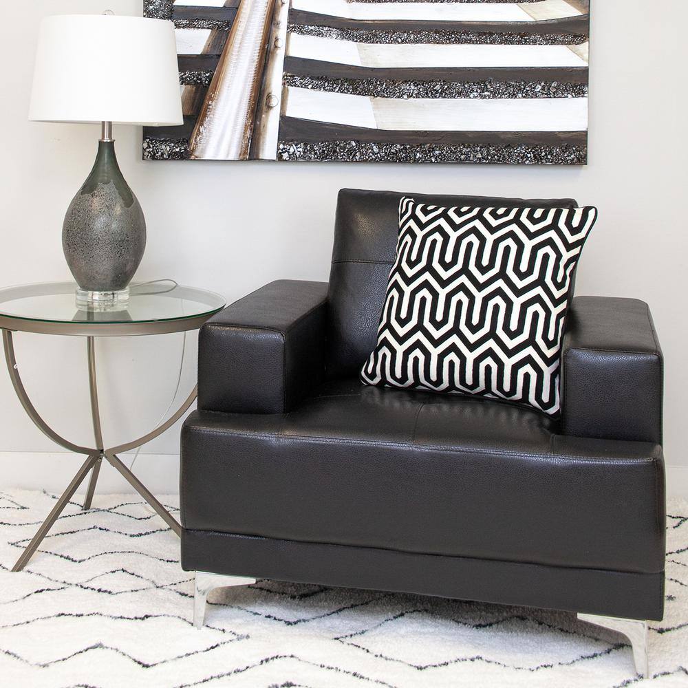 Black and White Geometric Embroidered Square Pillow 20" x 20"