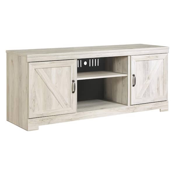 Benjara 63.39 in. White Wood TV Stand Fits TVs up to 60 in. with 2 Side Cabinets and Fireplace Option