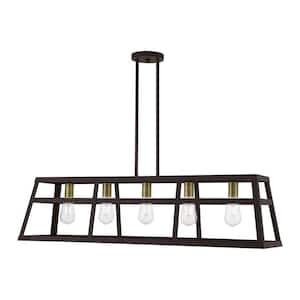 Schofield 5-Light Bronze Linear Chandelier with Antique Brass Accents