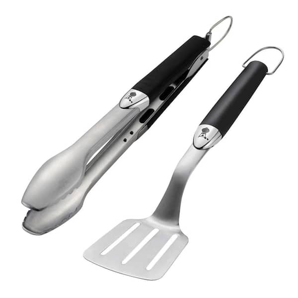 Weber Precision Grill Tongs and Spatula Set in Black and Stainless Steel