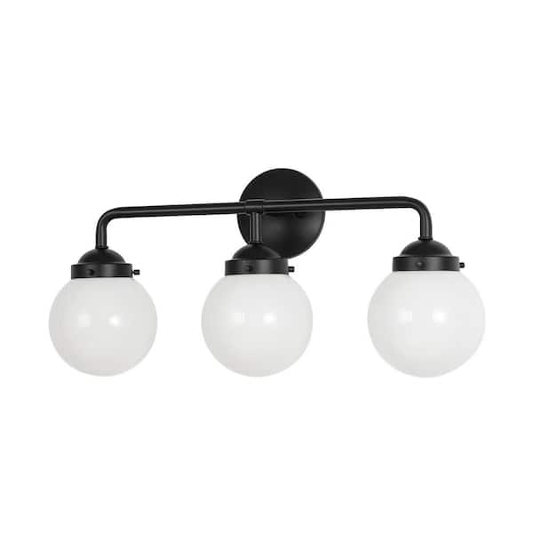 Y'INSP 24.02 in. 3-Light Matte Black Vanity Light with Milky Glass Shade Modern Wall Sconces over Mirror Bathroom Light Fixture