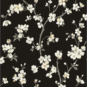 Sakura Noir Floral Blossom Vinyl Peel and Stick Wallpaper Roll (Covers 30.75 sq. ft.)