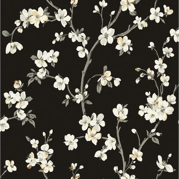 SURFACE STYLE Sakura Noir Floral Blossom Vinyl Peel and Stick Wallpaper Roll (Covers 30.75 sq. ft.)