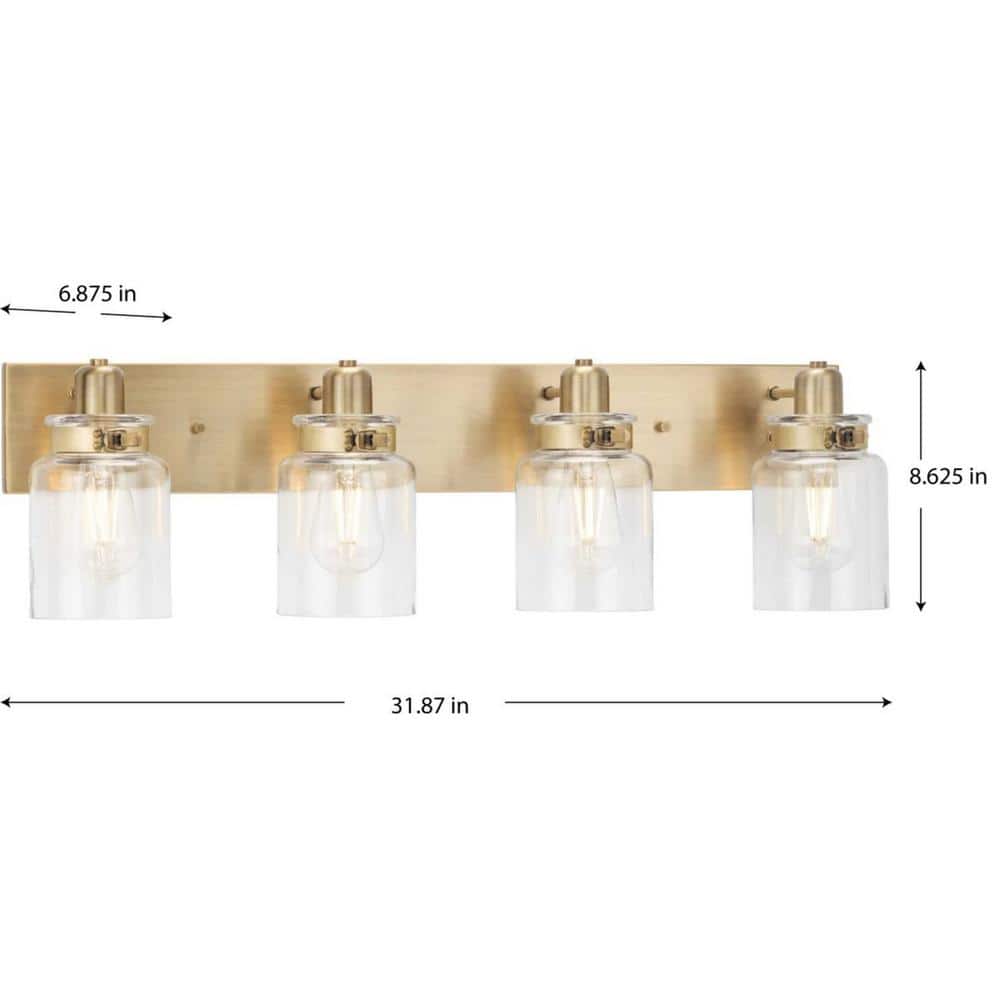 Calhoun 4-Light Vintage Brass and Clear Glass Bath Vanity Light