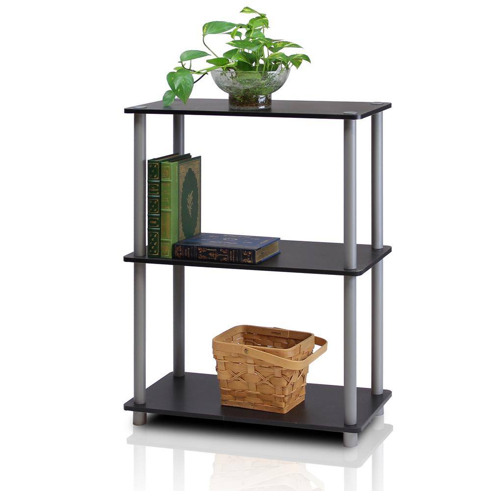 Black and Gray 3-Tier Wood Bookcase with PVC Tubes