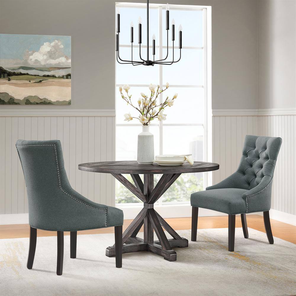 Elegant Gray Tufted Upholstered Side Chair with Black Wooden Legs