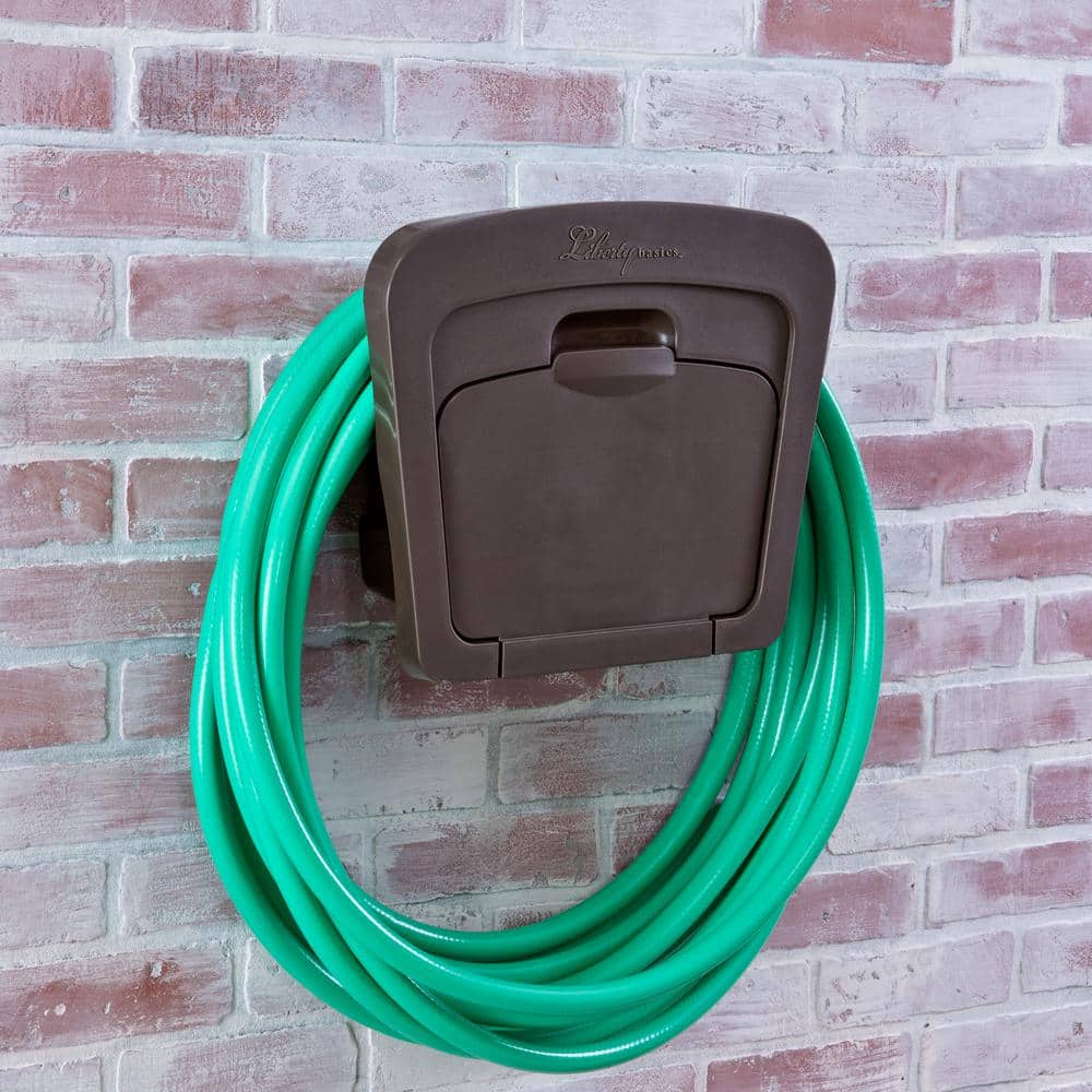 Brown Molded Plastic Wall Mounted Hose Holder with Storage Compartment