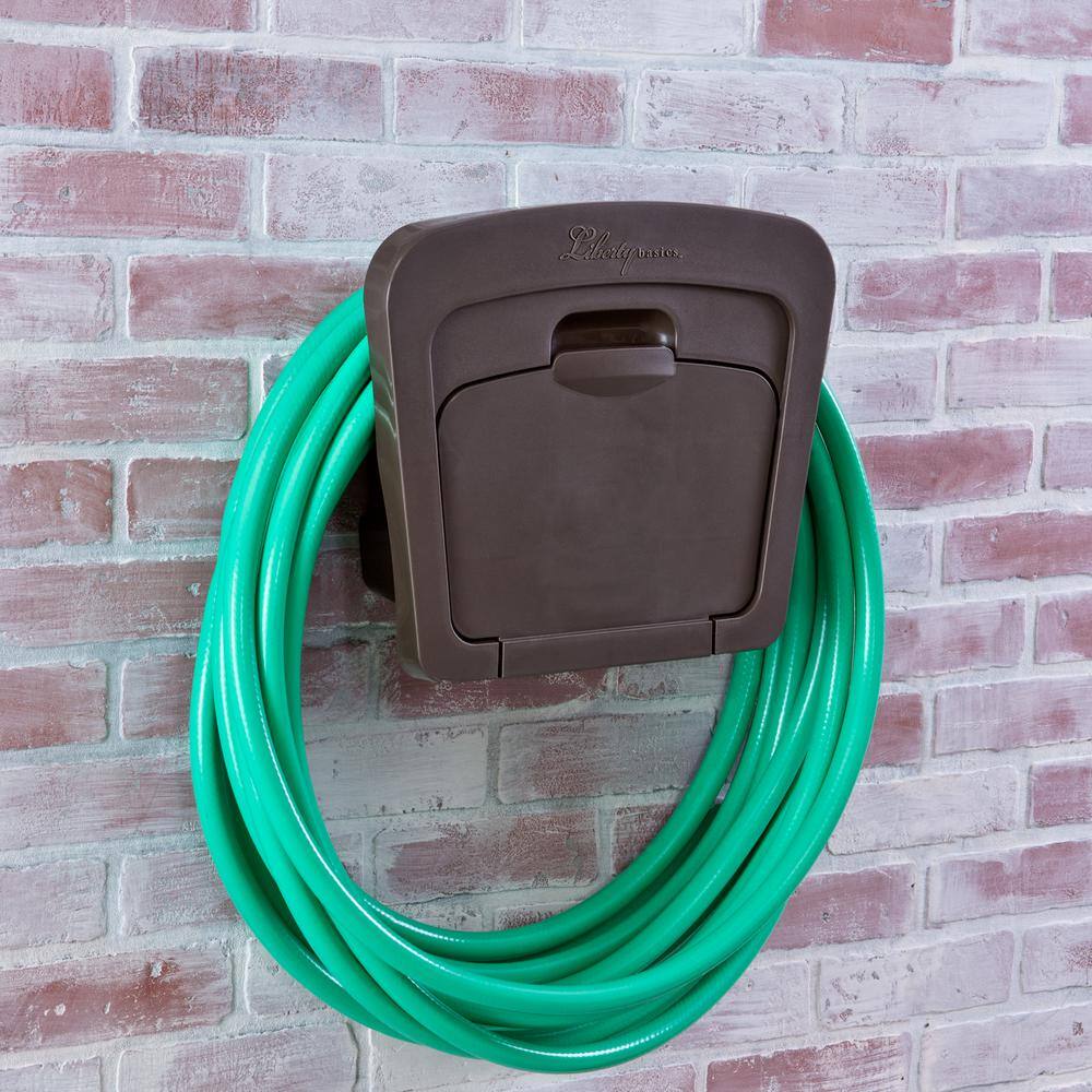 Brown Molded Plastic Wall Mounted Hose Holder with Storage Compartment