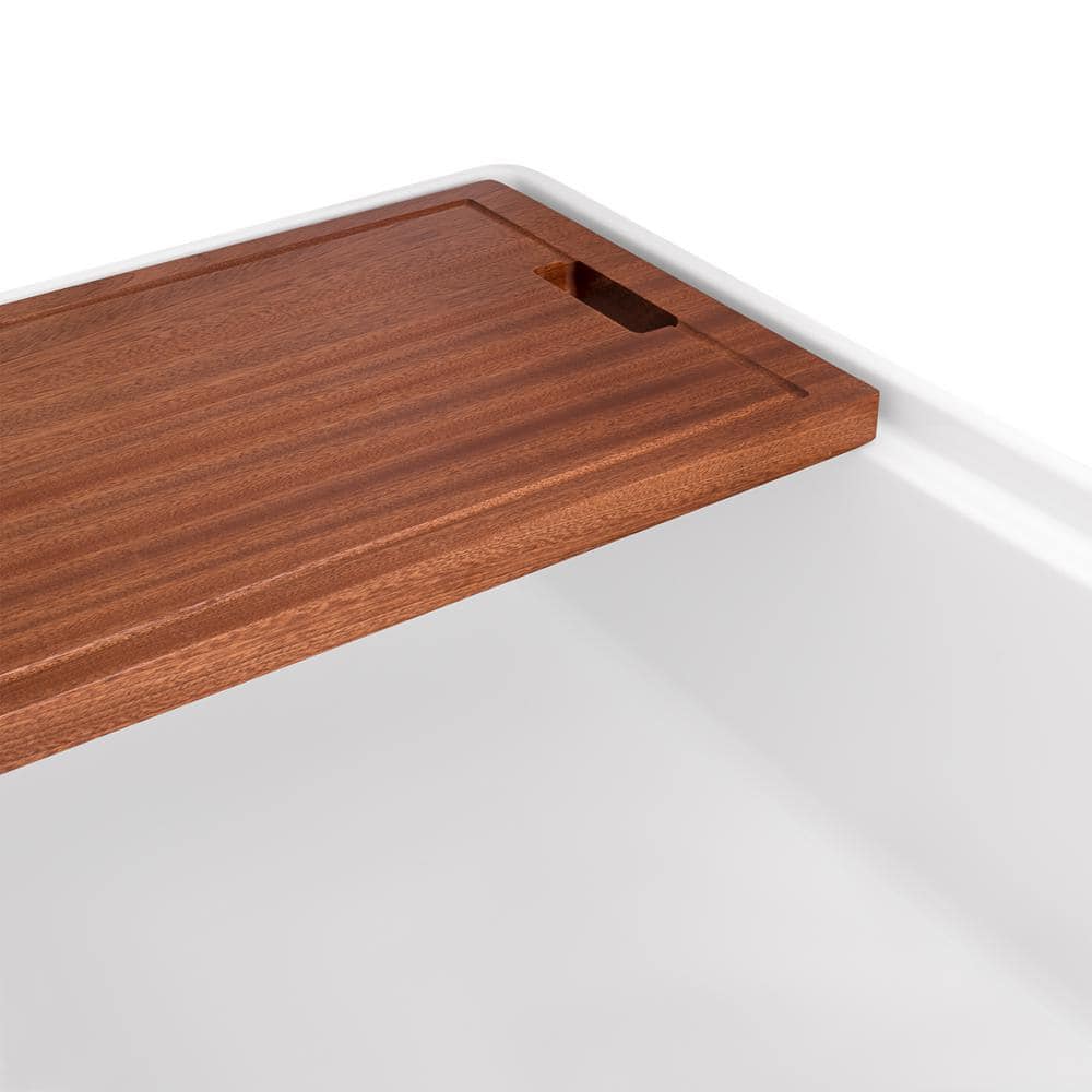 Ruvati 33" White Fireclay Farmhouse Workstation Kitchen Sink