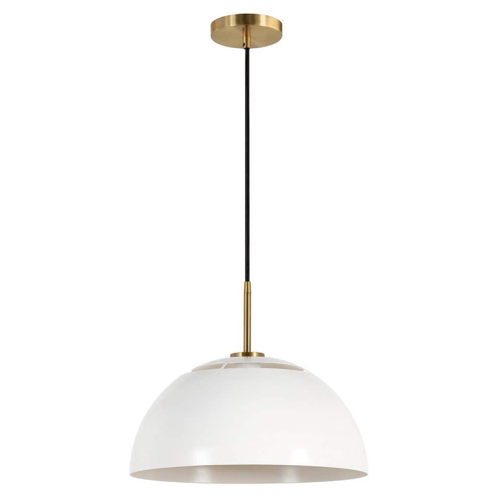 Jordyn 16" White and Brushed Brass Metal Pendant Light