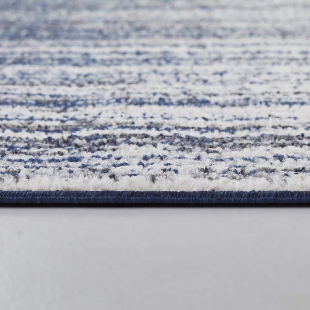 Navy Blue and White Abstract Rectangular Synthetic Area Rug