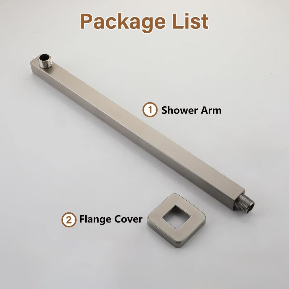 16" Brushed Nickel Square Wall-Mount Shower Arm