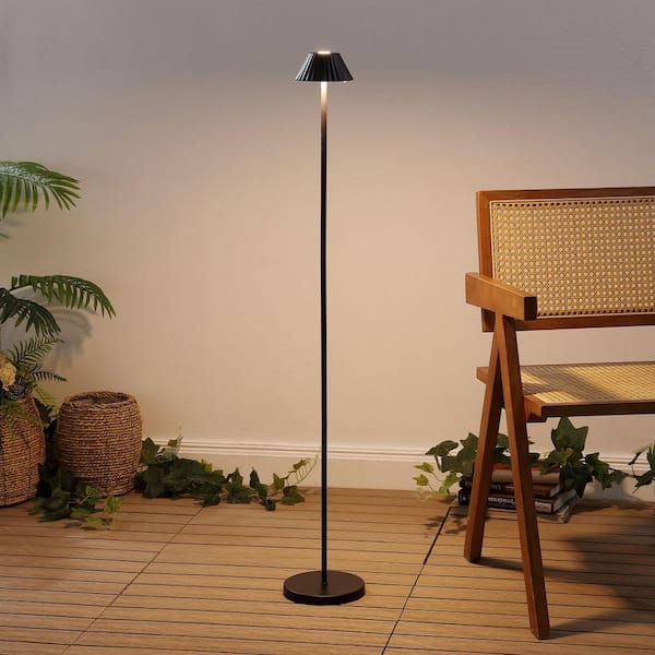 Mallory 1-Light 44 in. Dimmable Integrated LED Black Indoor/Outdoor Iron Pleated Shade Rechargeable/Cordless Floor Lamp