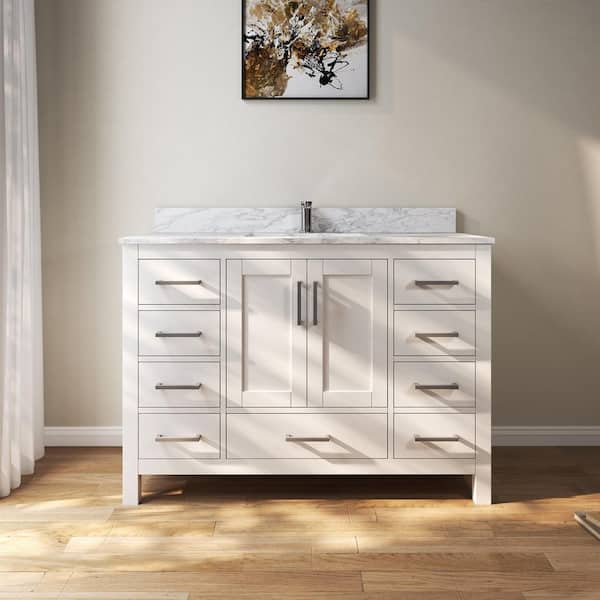 MEDUNJESS Aeterna 48 in. W x 22 in. D x 34 in. H Single Sink Freestanding Bath Vanity in White with Cultured Marble Top