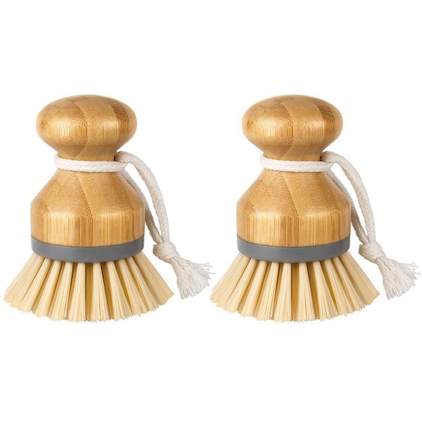 Bamboo Handle Dish Scrub Brush Set, Non-Scratch Bristles for Kitchen and Bathroom Cleaning, Pack of 2