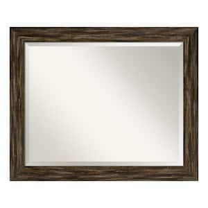 Fencepost Brown Narrow 32.5 in. x 26.5 in. Beveled Rectangle Wood Framed Bathroom Wall Mirror in Brown
