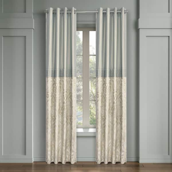 Calmfield Aqua Damask Polyester Window Panel 50 in. W X 84 in. L (Set of 2)