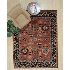 6 ft. x 9 ft. Rust/Navy Elegant and Stylish Handmade Wool Traditional Modern Hand Knotted Premium Rectangle Area Rugs