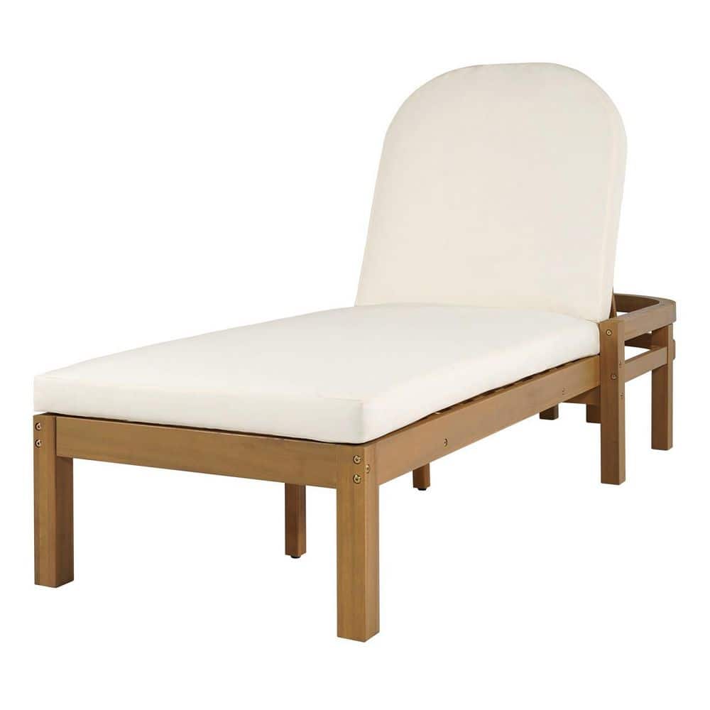 Light Teak Acacia Wood Outdoor Chaise Lounge with 5-Position Adjustable Arched Backrest and White Cushions for Backyard price history on PriceWatchPro