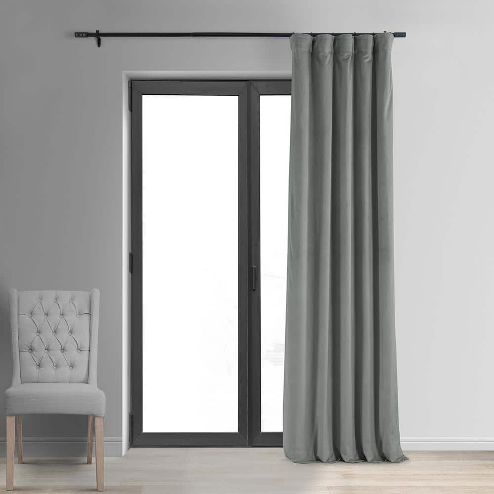 Silver Grey Velvet Thermal Blackout Curtains 96 Inch Long