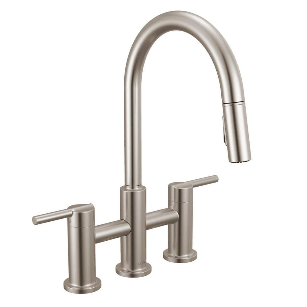 Stainless Steel Dual Handle Pull-Down Kitchen Faucet