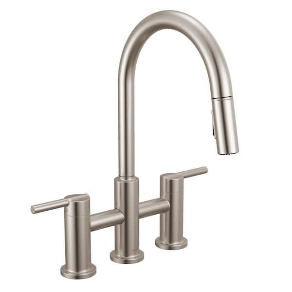Delta Nicoli Double Handle Bridge Kitchen Faucet in Stainless
