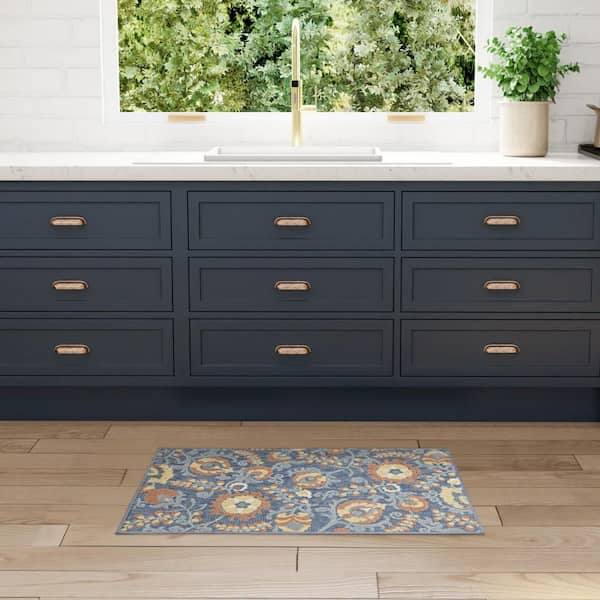 Aloha Blue Rose 3 ft. x 4 ft. Floral Contemporary Area Rug
