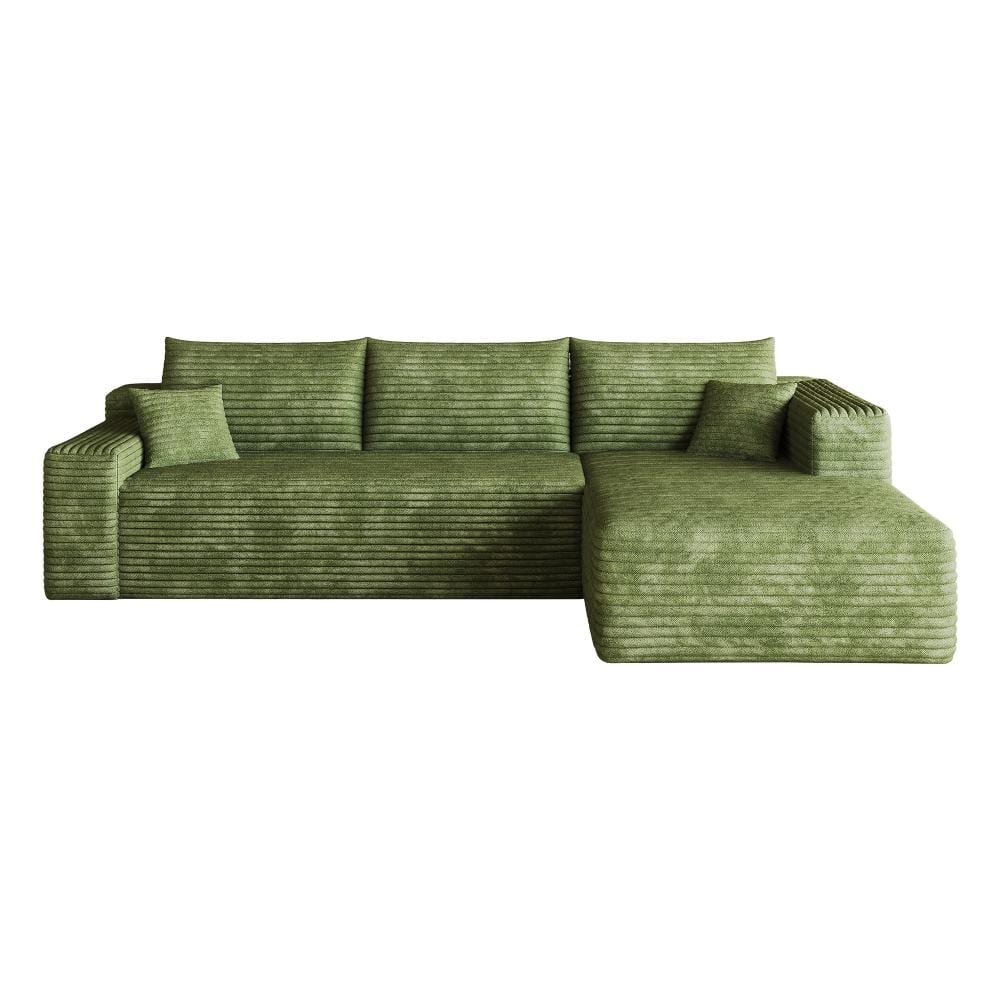 103 in. Armless 3-piece Corduroy L-Shaped Sectional Sofa with Chaise in Green durable construction