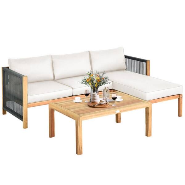 Clihome 3Piece Acacia Wood Patio Conversation Set Sofa Furniture Set