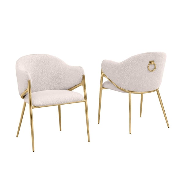 Best Quality Furniture Von Cream Boucle Fabric Side Chair (Set of 2) With Gold Chrome Legs