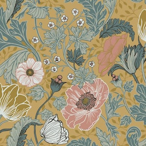 Anemone Mustard Multi-Colored Floral Wallpaper Sample