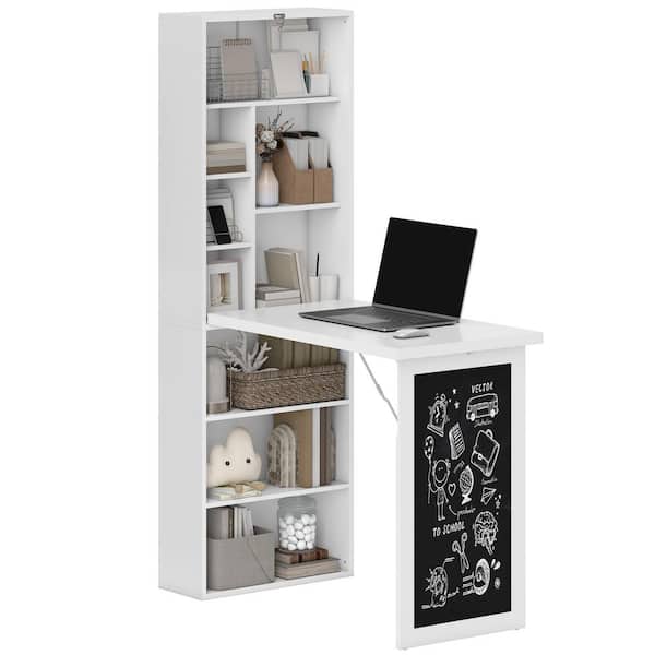 60.2 in. H White Wood Computer Desk,Wall Mount Fold-out