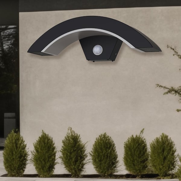 1-Light Black Outdoor Wall Lights LED with Dusk to Dawn Motion Sensing Hardwired Sconce 3000K Warm White Lantern Fixture