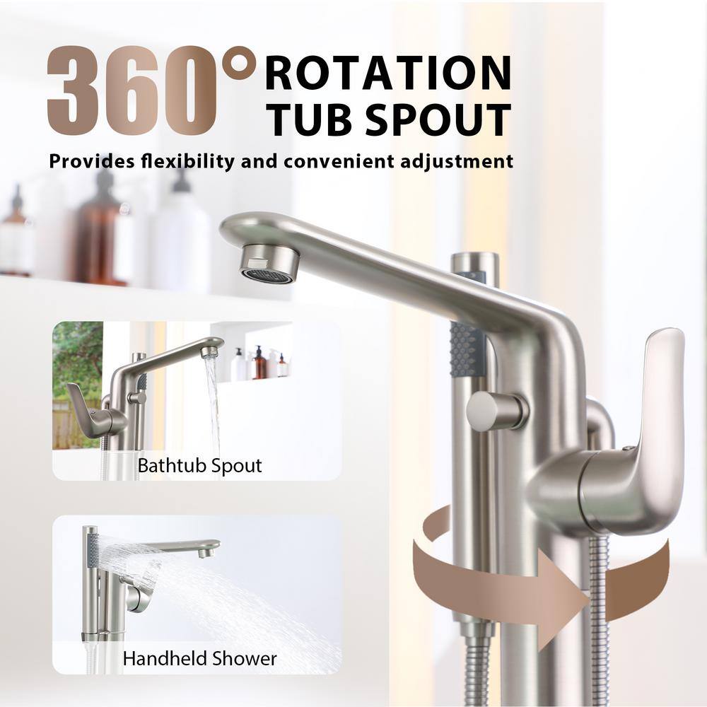 Brushed Nickel Freestanding Bathtub Faucet with Handshower