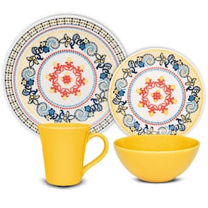 Floreal Orange and Yellow 32-Piece Casual Orange and Yellow Earthenware Dinnerware Set (Service for 8)