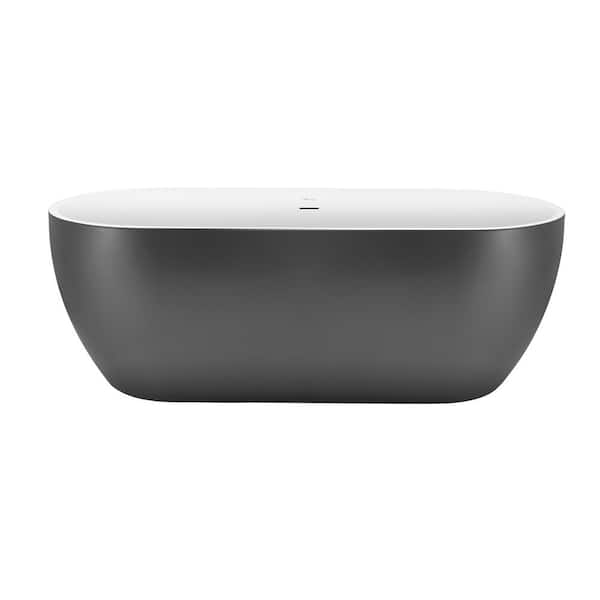 UPIKER 65 in. Acrylic Oval Shaped Freestanding Flatbottom Double-Ended Soaking Non-Whirlpool Bathtub in Gray