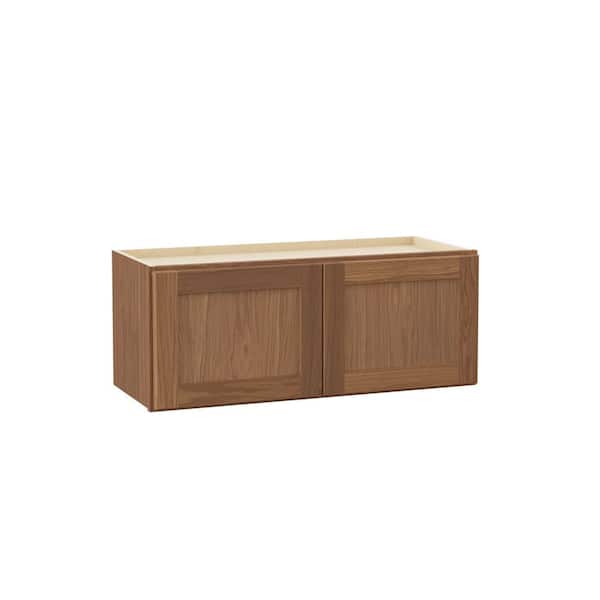Hampton Bay Sinclair 30 in. W x 12 in. D x 12 in. H Assembled Wall Bridge Cabinet in Shaker Saddle Oak