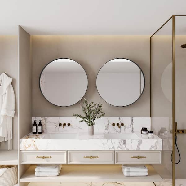 31.5 in. W x 31.5 in. H Black Round Metal Framed Recessed/Surface Mount Medicine Cabinet with Mirror